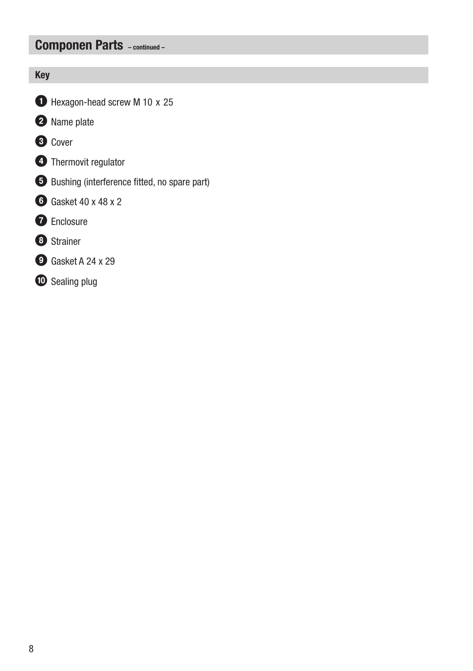 Componen parts | Flowserve BK 45 User Manual | Page 8 / 16