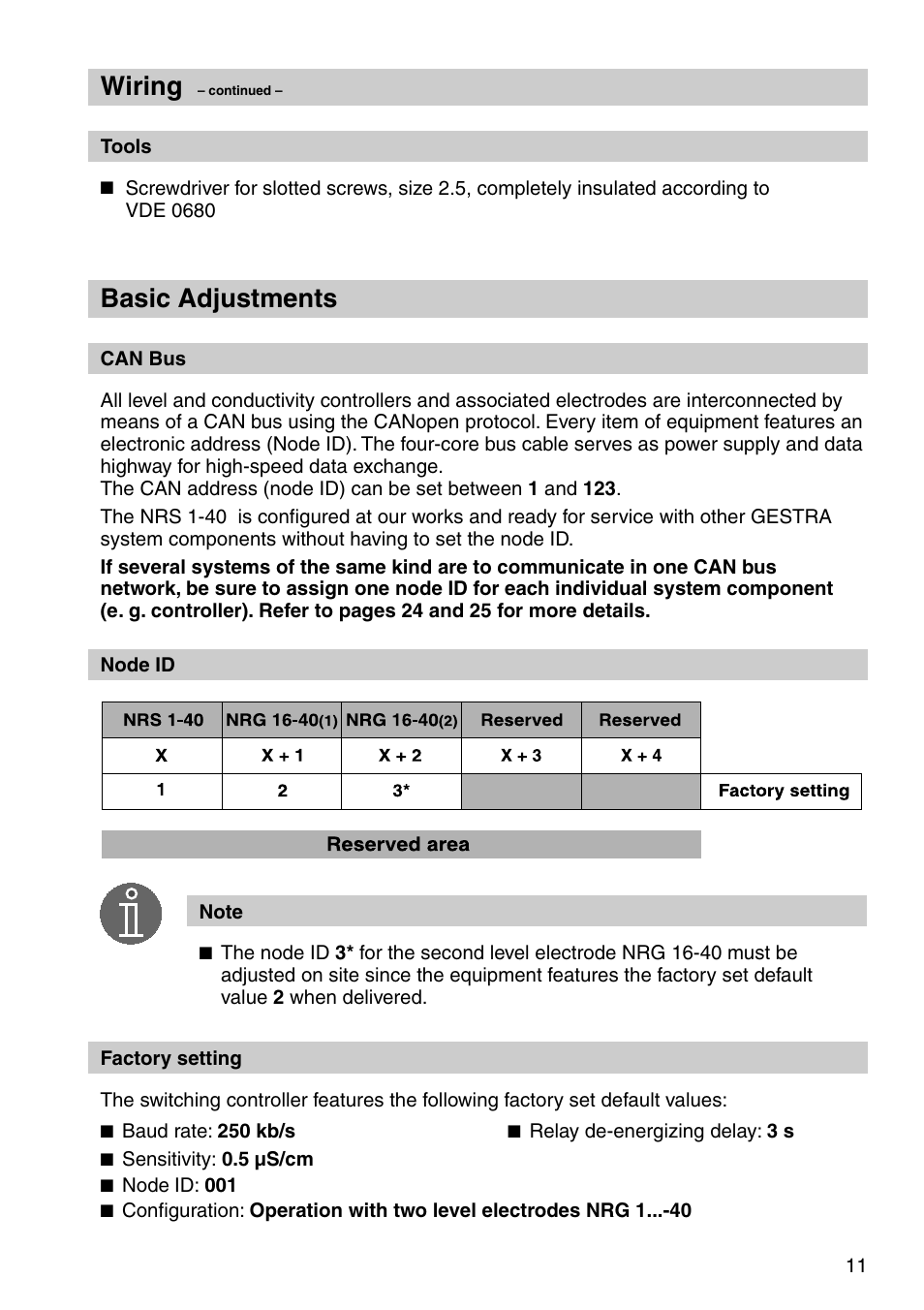 Basic adjustments, Wiring | Flowserve NRS 1-40 User Manual | Page 11 / 32
