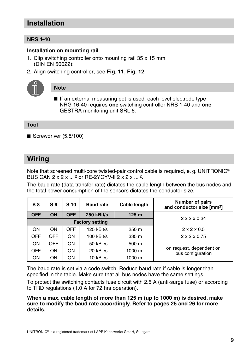 Wiring, Installation | Flowserve NRS 1-40 User Manual | Page 9 / 32