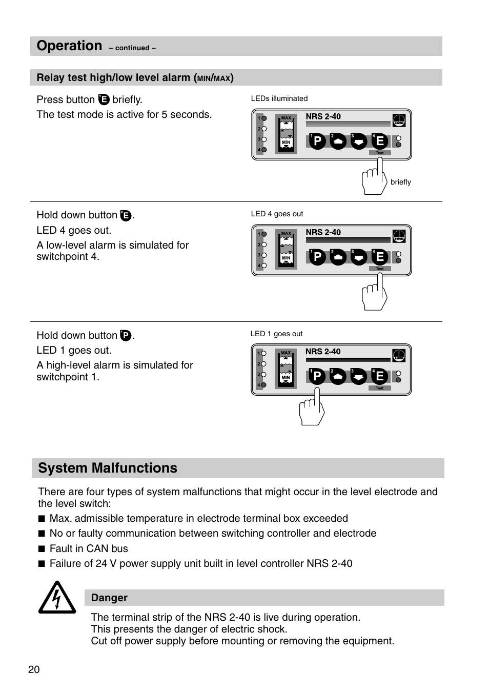 Operation, System malfunctions | Flowserve NRS 2-40 User Manual | Page 20 / 32
