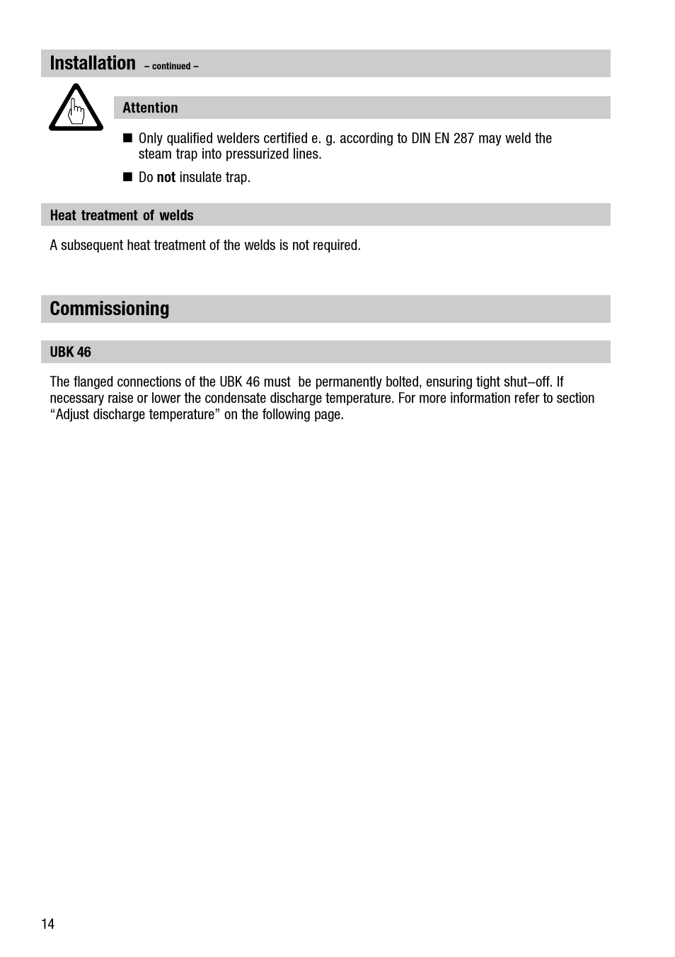 Installation, Commissioning | Flowserve UBK 46 User Manual | Page 14 / 20