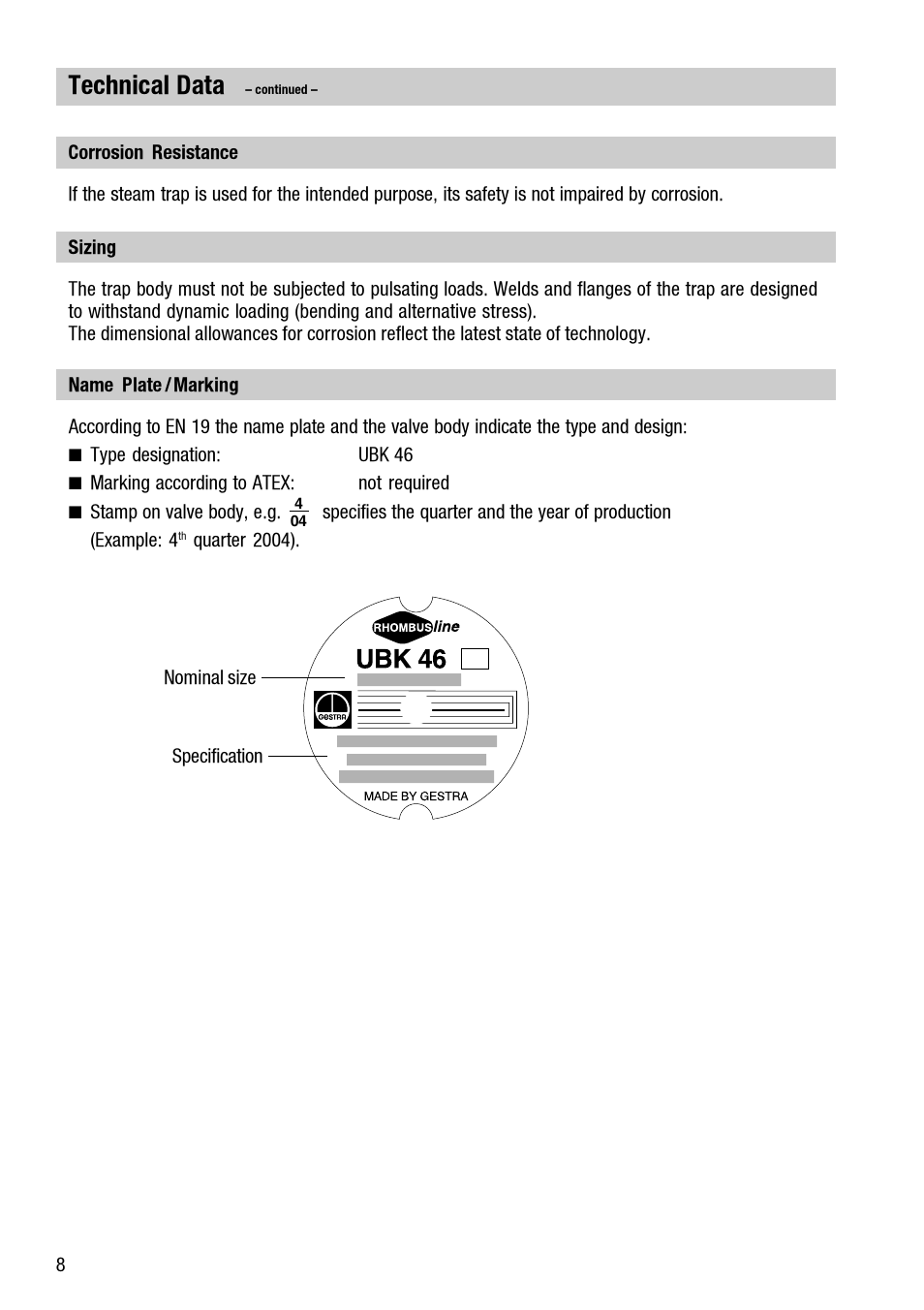 Technical data | Flowserve UBK 46 User Manual | Page 8 / 20
