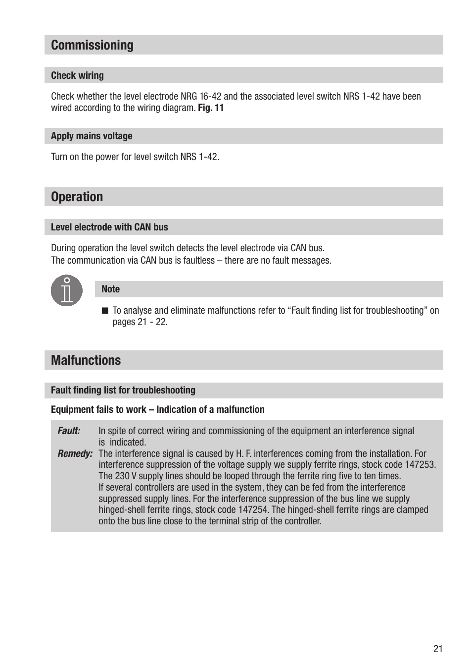 Commissioning, Operation, Malfunctions | Flowserve NRG 16-42 User Manual | Page 21 / 24