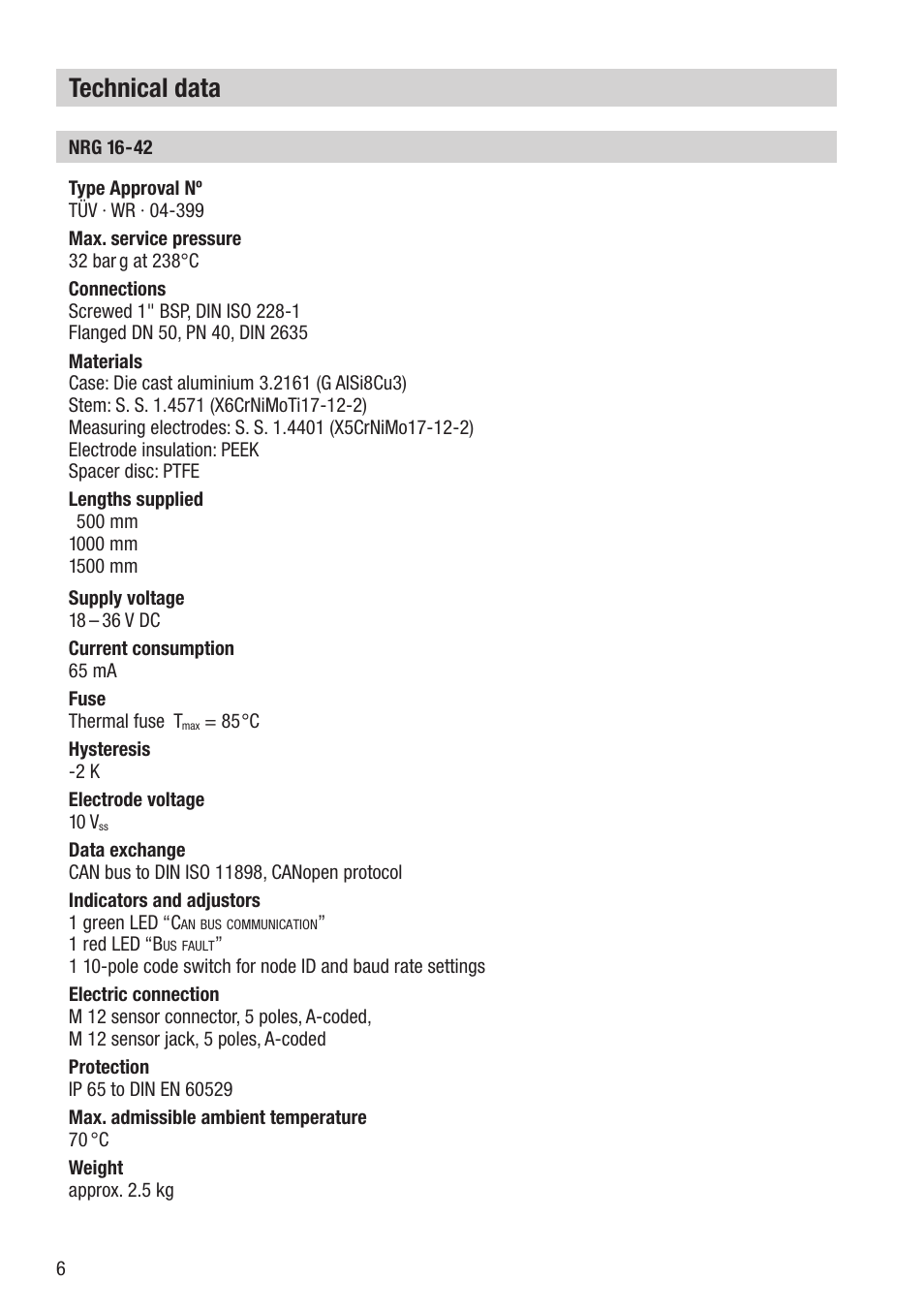 Technical data | Flowserve NRG 16-42 User Manual | Page 6 / 24