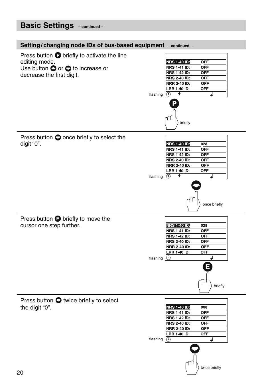 Basic settings, Setting / changing node ids of bus-based equipment | Flowserve URB 1 User Manual | Page 20 / 80
