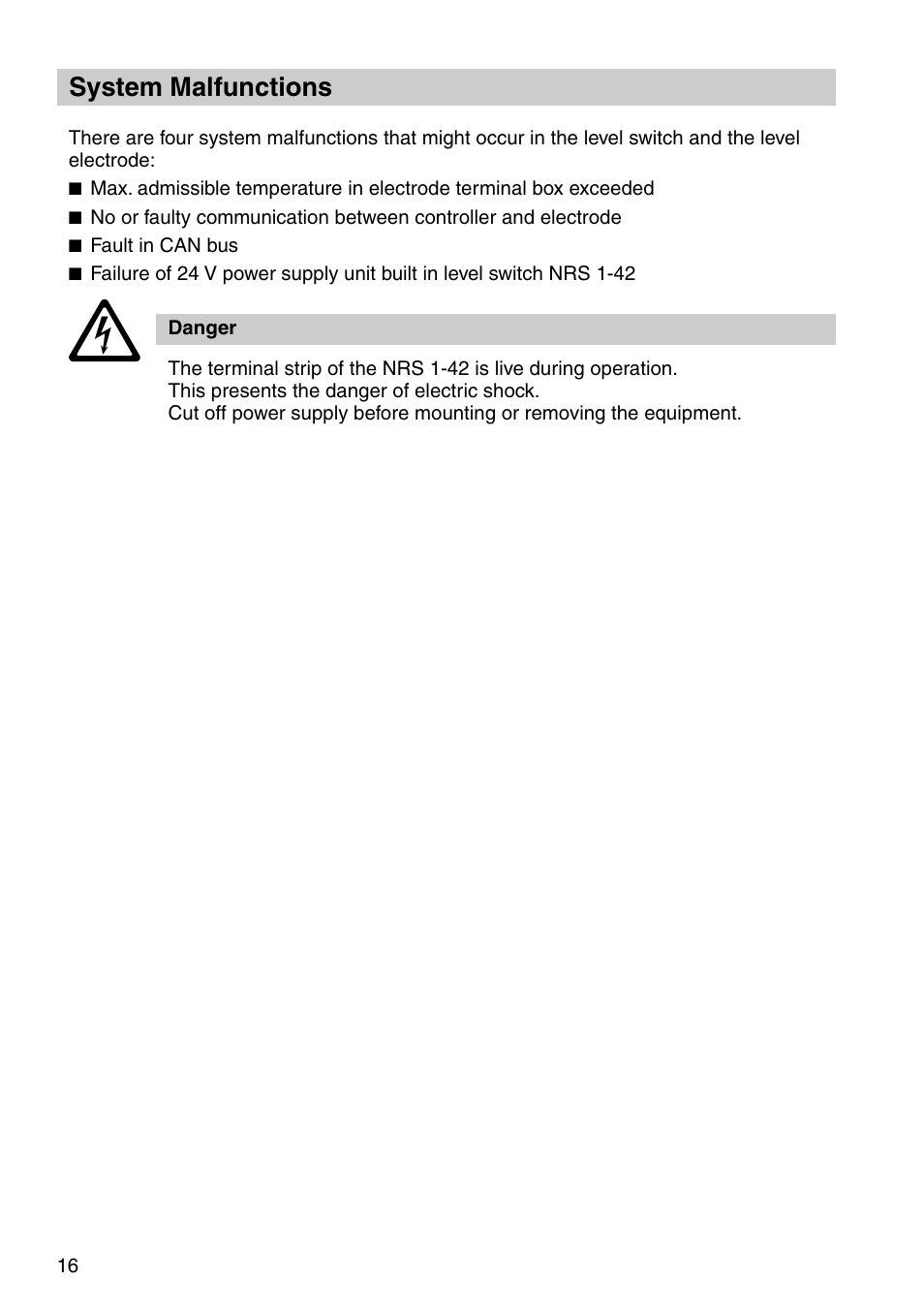 System malfunctions | Flowserve NRS 1-42 User Manual | Page 16 / 28