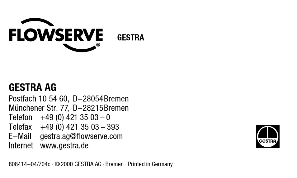 Gestra ag | Flowserve DK 47L User Manual | Page 60 / 60