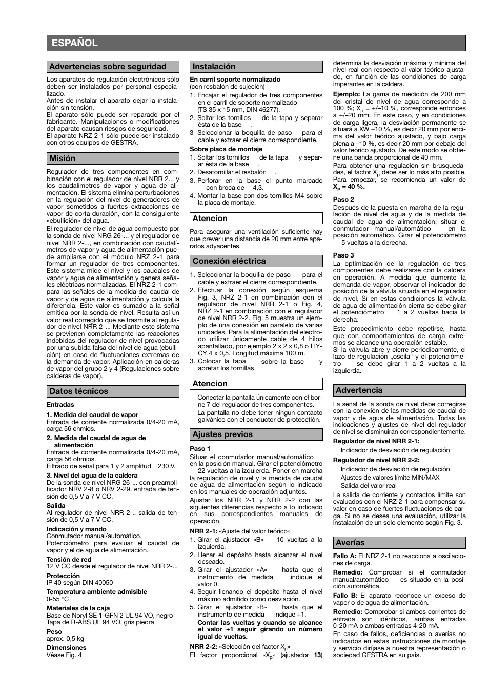 Español, Advertencias sobre seguridad | Flowserve NRZ 2-1 User Manual | Page 7 / 9