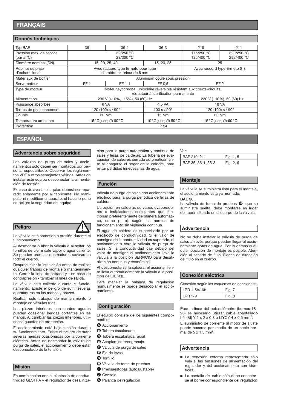 Français, Español, Donnés techniques | Flowserve BAE-ZKE User Manual | Page 12 / 18