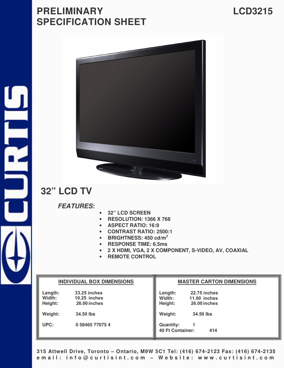 Curtis LCD3215 User Manual | 1 page