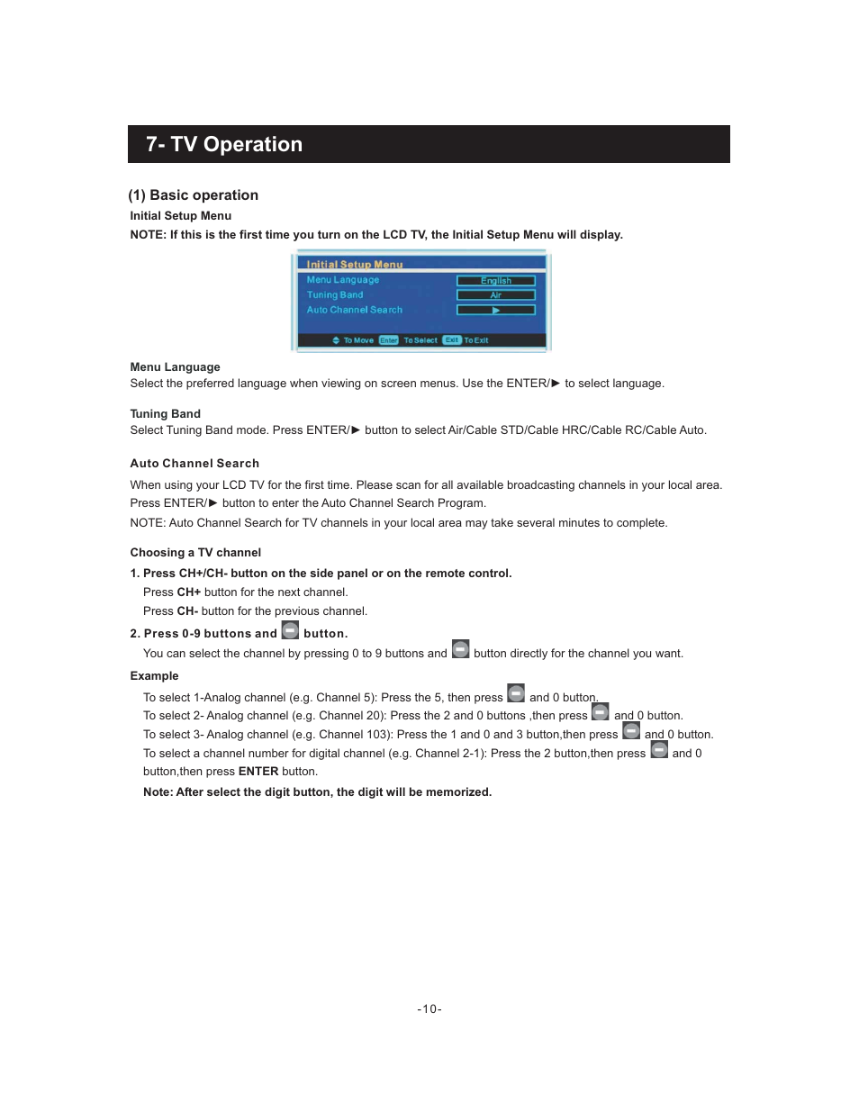 Tv operation | Curtis LCDVD195A User Manual | Page 11 / 34