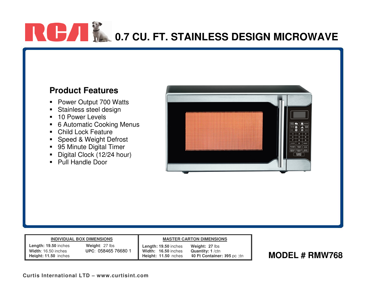 Curtis RCA RMW768 User Manual | 1 page