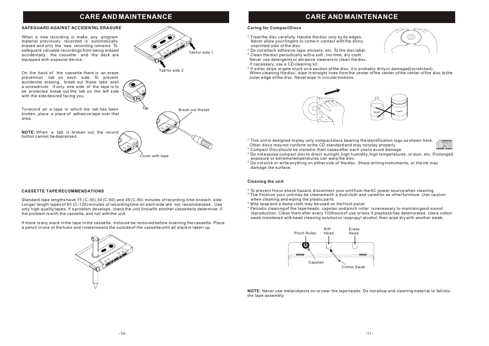 Care and maintenance | Curtis RCD 310E User Manual | Page 6 / 7