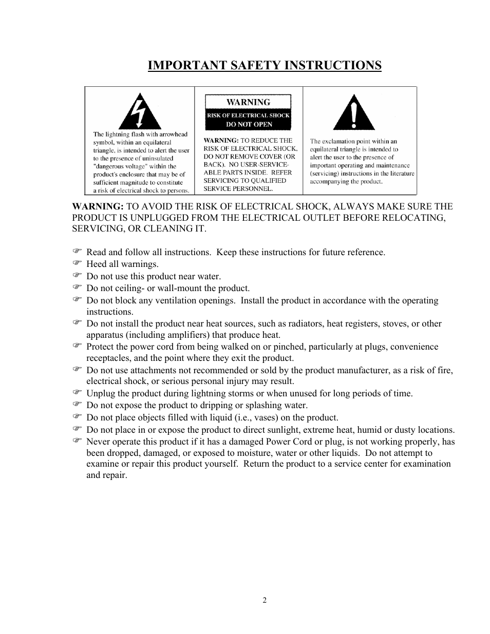 Important safety instructions | Curtis CR1336 User Manual | Page 2 / 9
