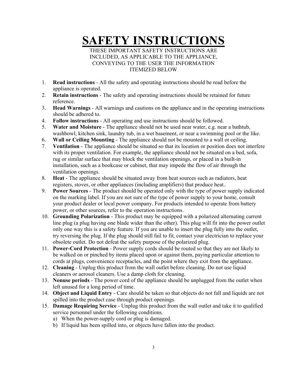 Safety instructions | Curtis CR1336 User Manual | Page 3 / 9