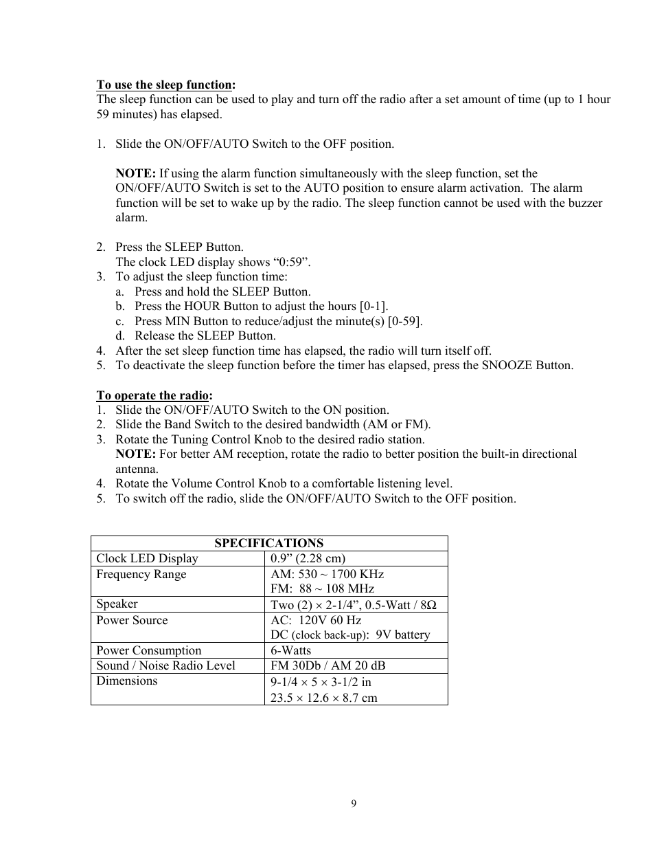 Curtis CR1336 User Manual | Page 9 / 9