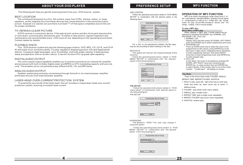 Т³гж 5, Mp3 function preference setup, About your dvd player | Curtis DVD5045 User Manual | Page 5 / 15