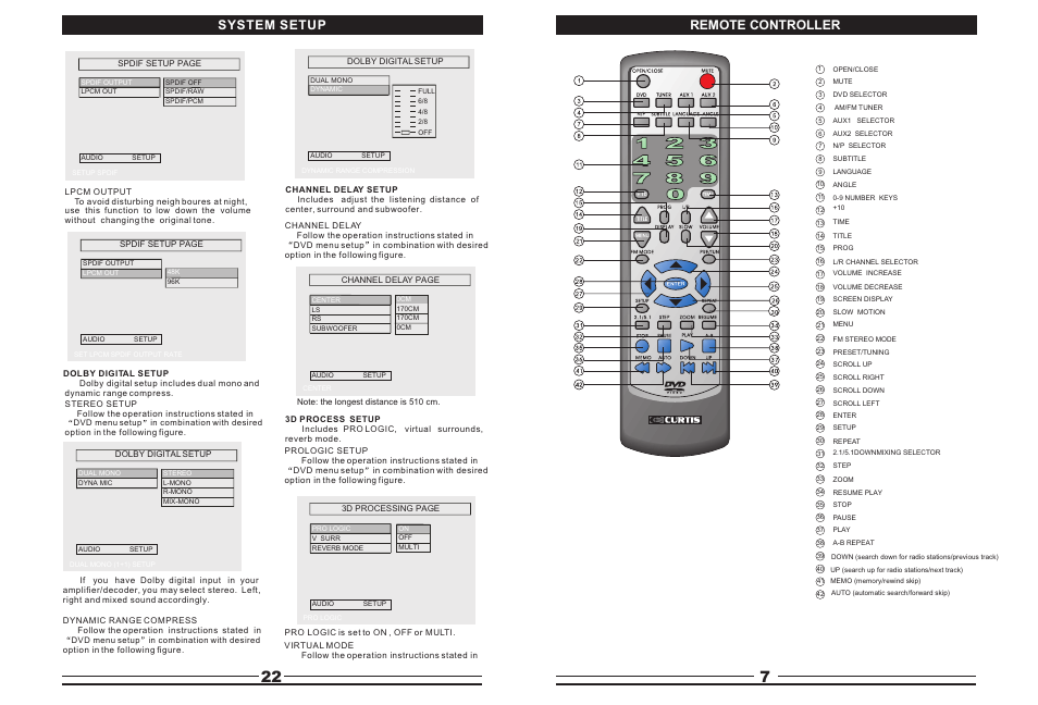 Т³гж 8, Remote controller, System setup | Curtis DVD5045 User Manual | Page 8 / 15