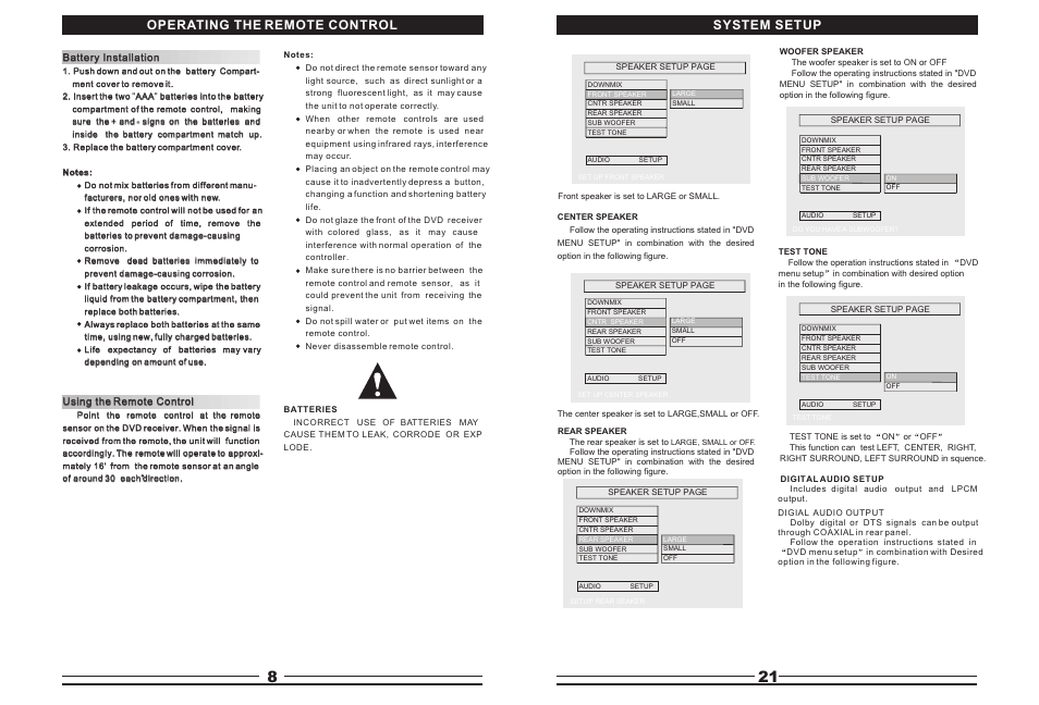 Т³гж 9, Operating the remote control, System setup | Curtis DVD5045 User Manual | Page 9 / 15