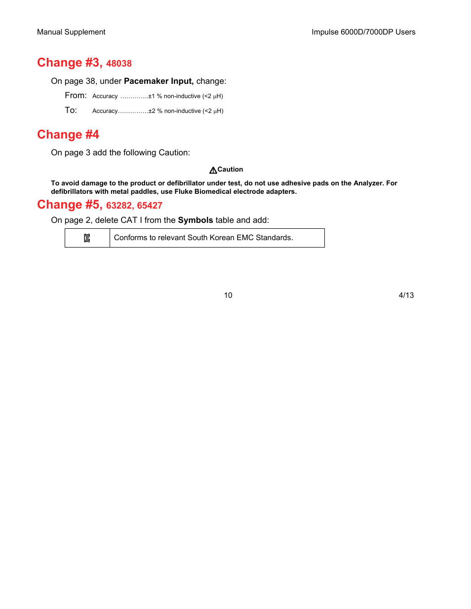 Change #3, Change #4, Change #5 | Fluke Biomedical 6000D Impulse Supplement User Manual | Page 11 / 12