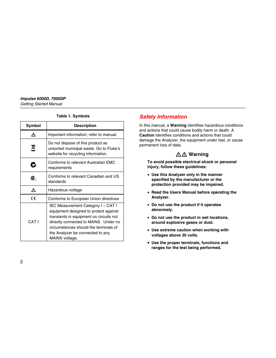 Safety information | Fluke Biomedical 6000D Impulse Getting Started User Manual | Page 14 / 36