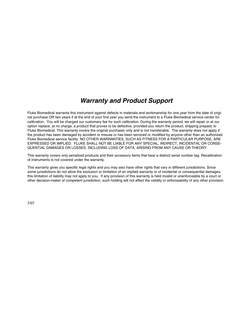 Warranty and product support | Fluke Biomedical 6000D Impulse Getting Started User Manual | Page 2 / 36