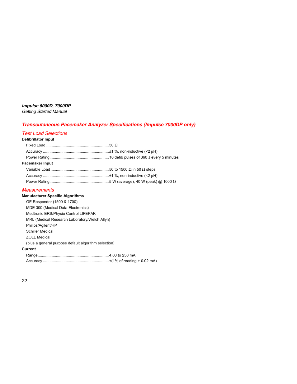 Test load selections, Measurements | Fluke Biomedical 6000D Impulse Getting Started User Manual | Page 34 / 36