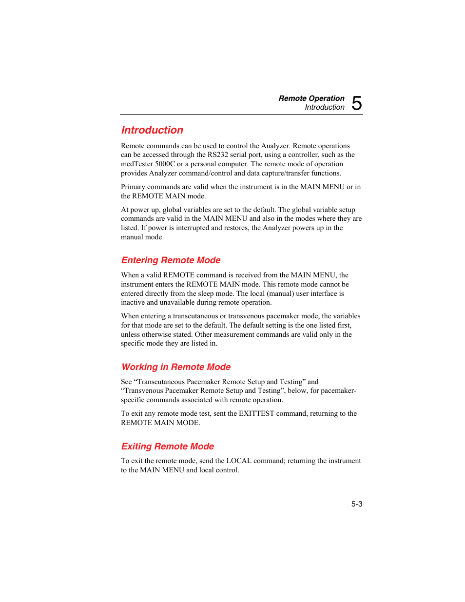 Introduction, Entering remote mode, Working in remote mode | Exiting remote mode | Fluke Biomedical SigmaPace 1000 User Manual | Page 133 / 154