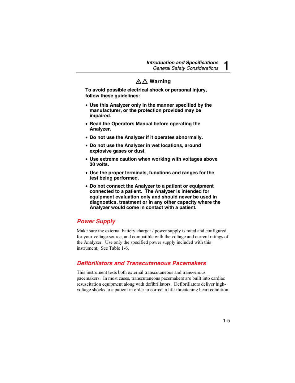 Power supply, Defibrillators and transcutaneous pacemakers | Fluke Biomedical SigmaPace 1000 User Manual | Page 19 / 154
