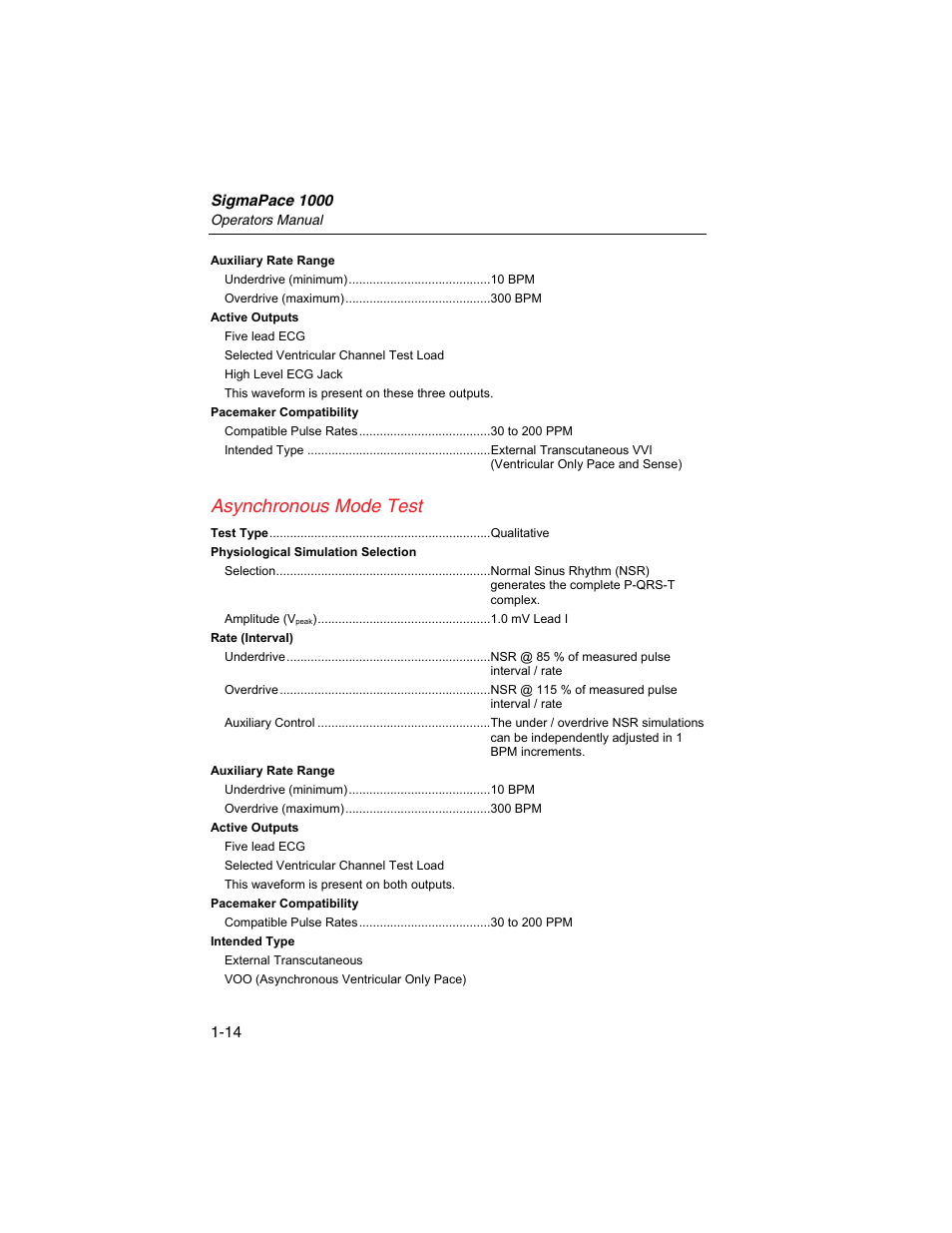 Asynchronous mode test | Fluke Biomedical SigmaPace 1000 User Manual | Page 28 / 154