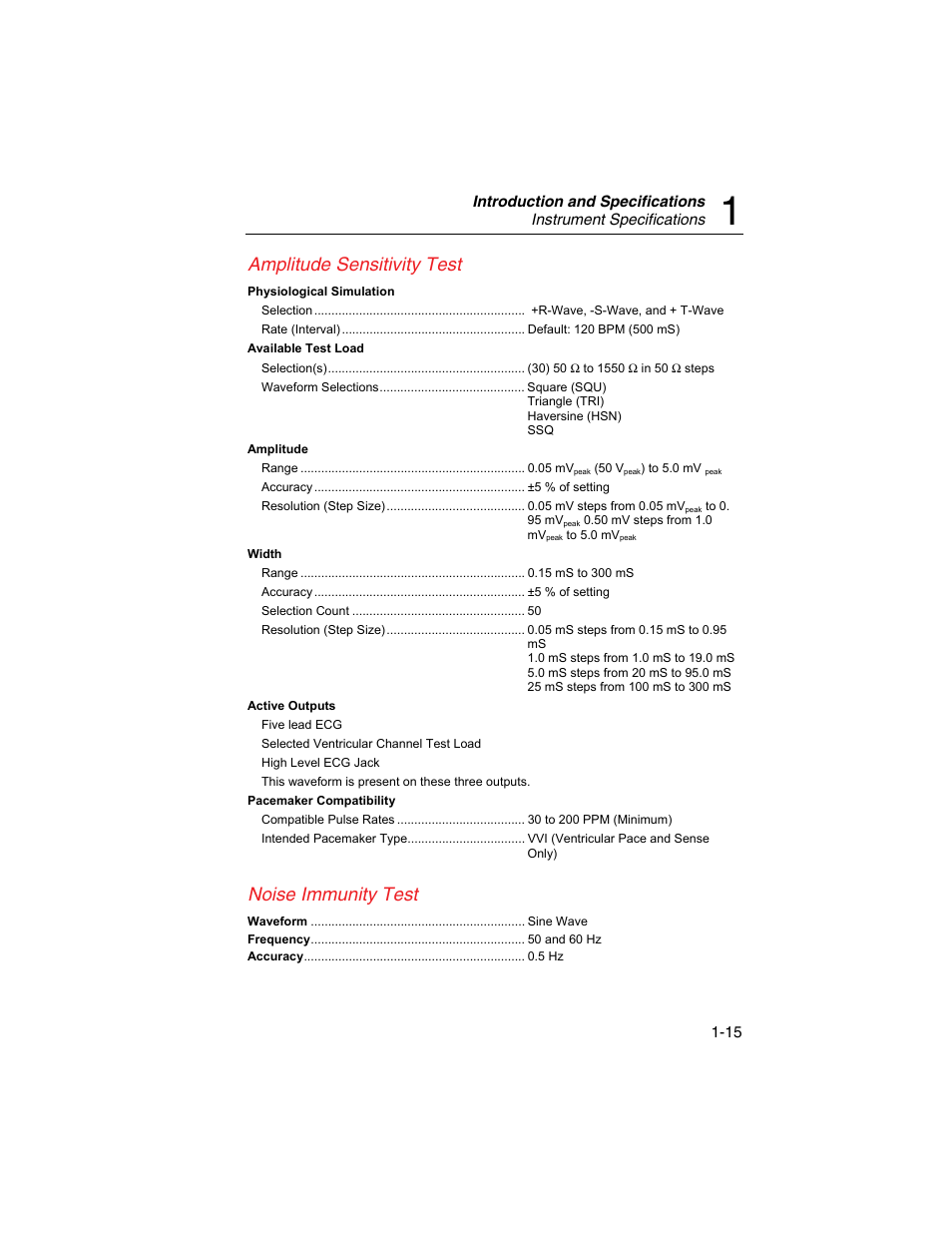 Amplitude sensitivity test, Noise immunity test | Fluke Biomedical SigmaPace 1000 User Manual | Page 29 / 154