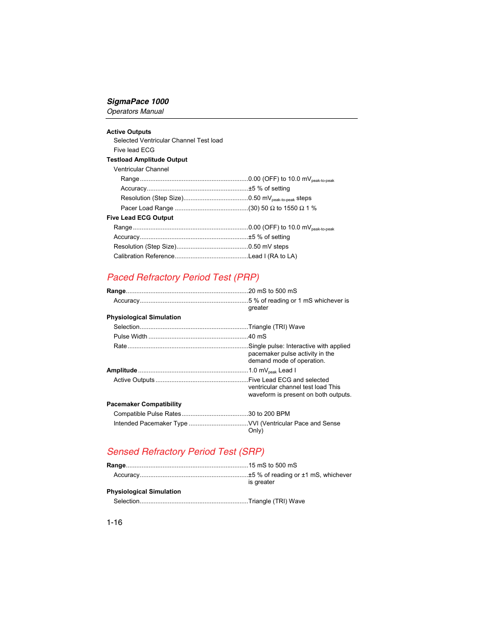 Paced refractory period test (prp), Sensed refractory period test (srp) | Fluke Biomedical SigmaPace 1000 User Manual | Page 30 / 154