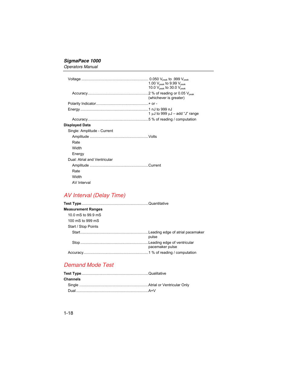 Av interval (delay time), Demand mode test | Fluke Biomedical SigmaPace 1000 User Manual | Page 32 / 154