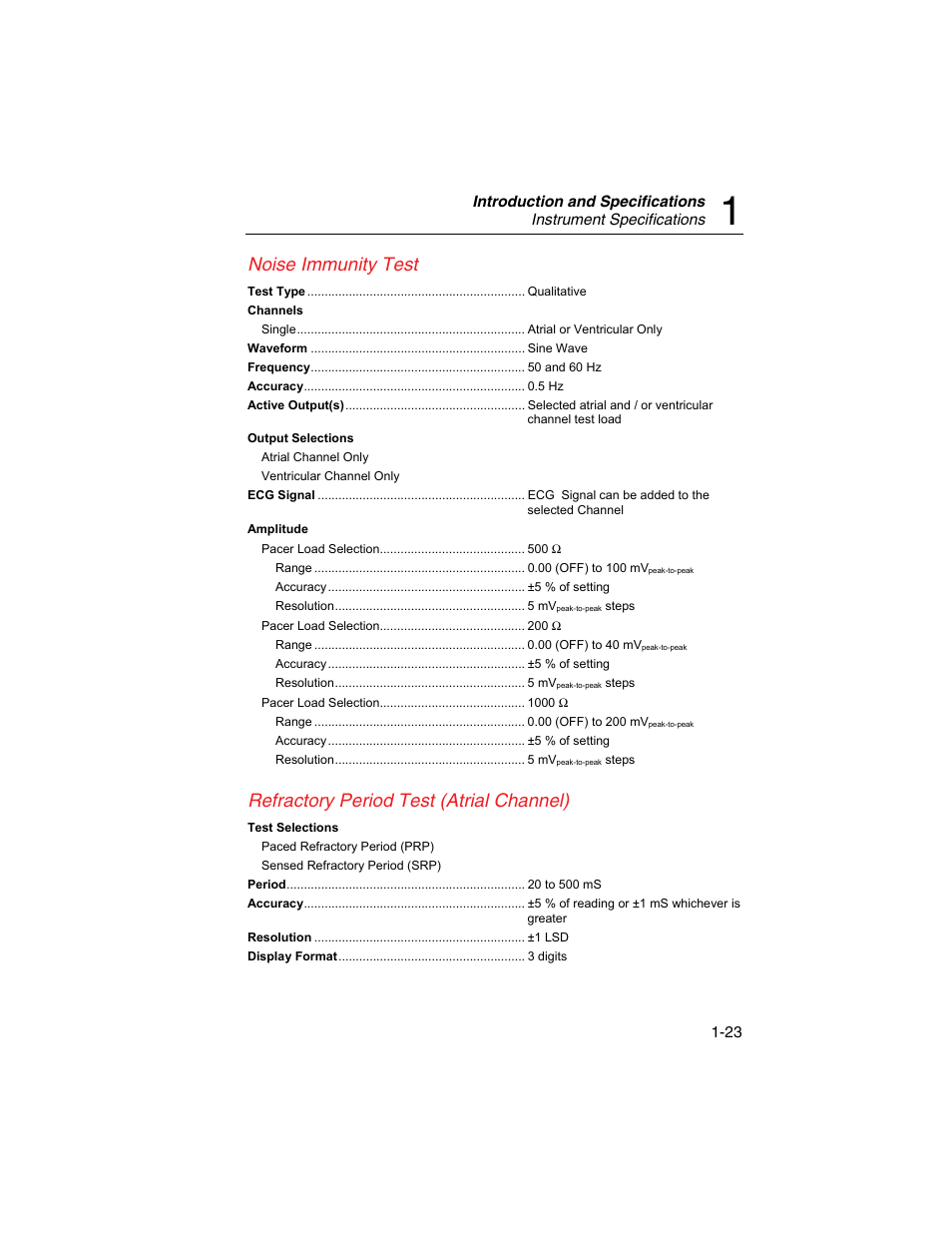 Noise immunity test, Refractory period test (atrial channel) | Fluke Biomedical SigmaPace 1000 User Manual | Page 37 / 154