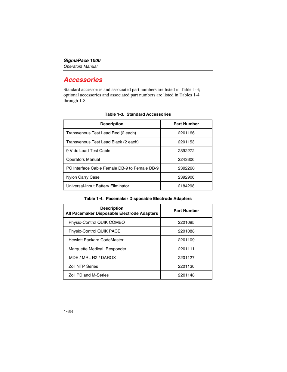 Accessories | Fluke Biomedical SigmaPace 1000 User Manual | Page 42 / 154