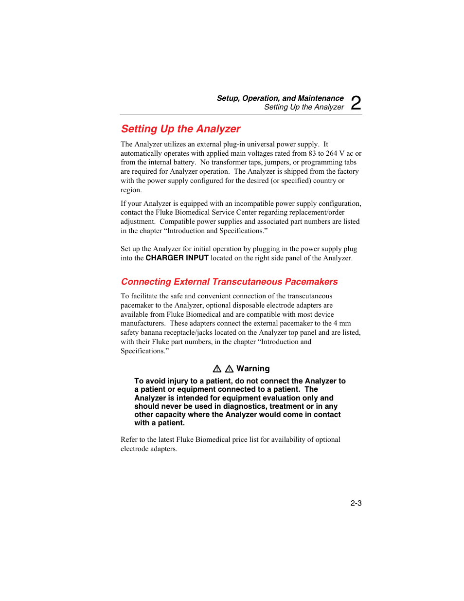 Setting up the analyzer, Connecting external transcutaneous pacemakers | Fluke Biomedical SigmaPace 1000 User Manual | Page 47 / 154
