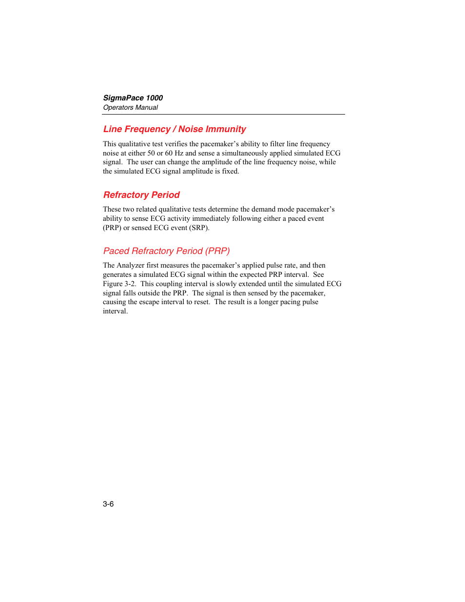 Line frequency / noise immunity, Refractory period, Paced refractory period (prp) | Fluke Biomedical SigmaPace 1000 User Manual | Page 60 / 154