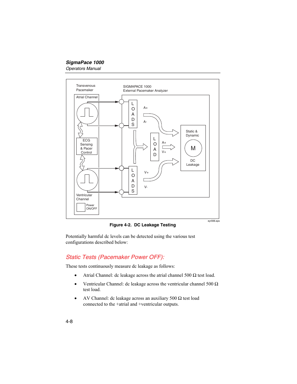 Static tests (pacemaker power off) | Fluke Biomedical SigmaPace 1000 User Manual | Page 94 / 154