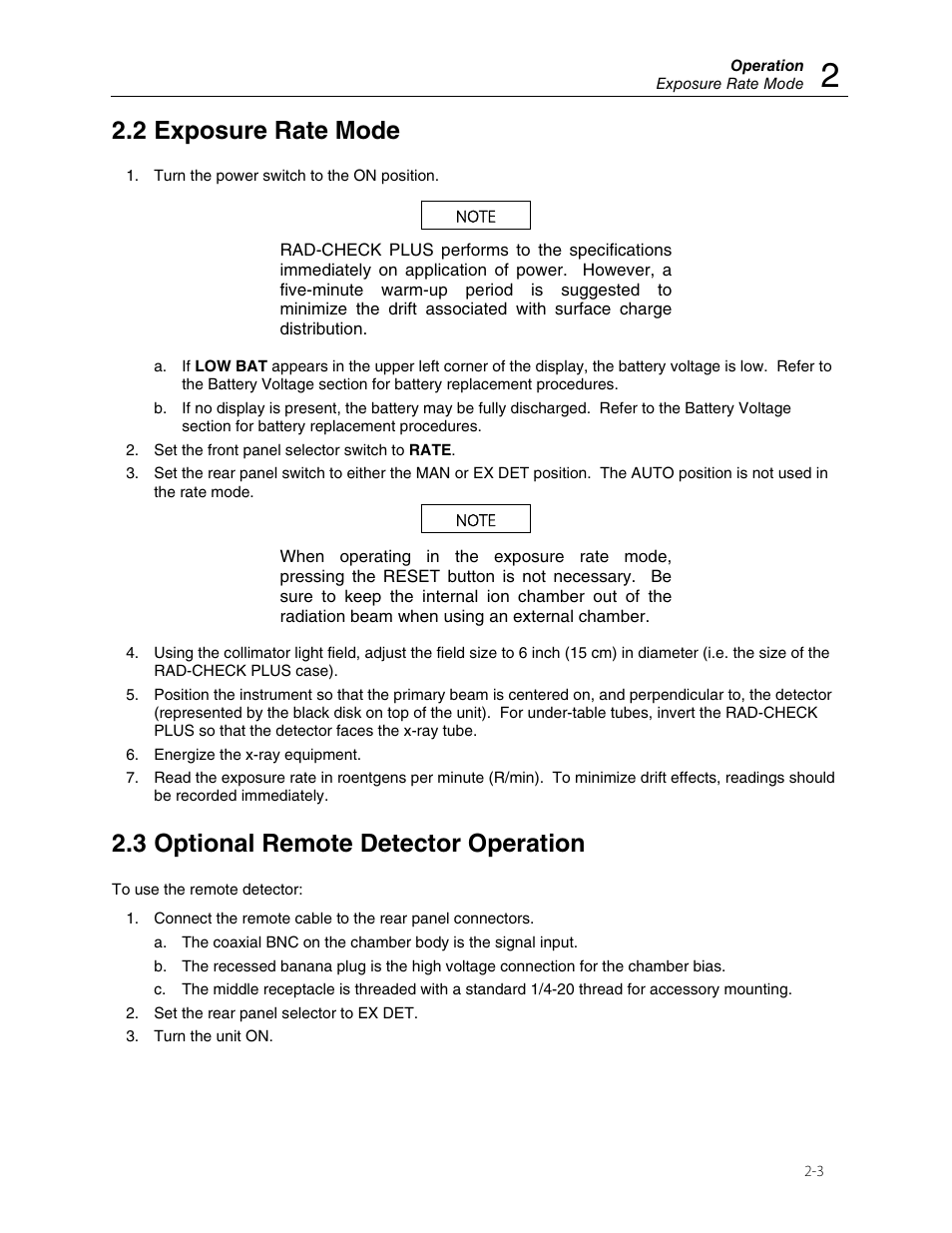 2 exposure rate mode, 3 optional remote detector operation | Fluke Biomedical 06-526 User Manual | Page 11 / 26