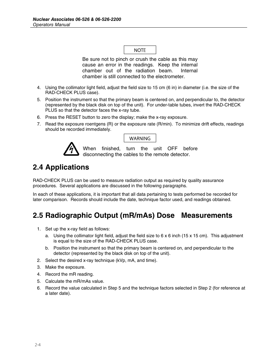 4 applications, 5 radiographic output (mr/mas) dose measurements | Fluke Biomedical 06-526 User Manual | Page 12 / 26