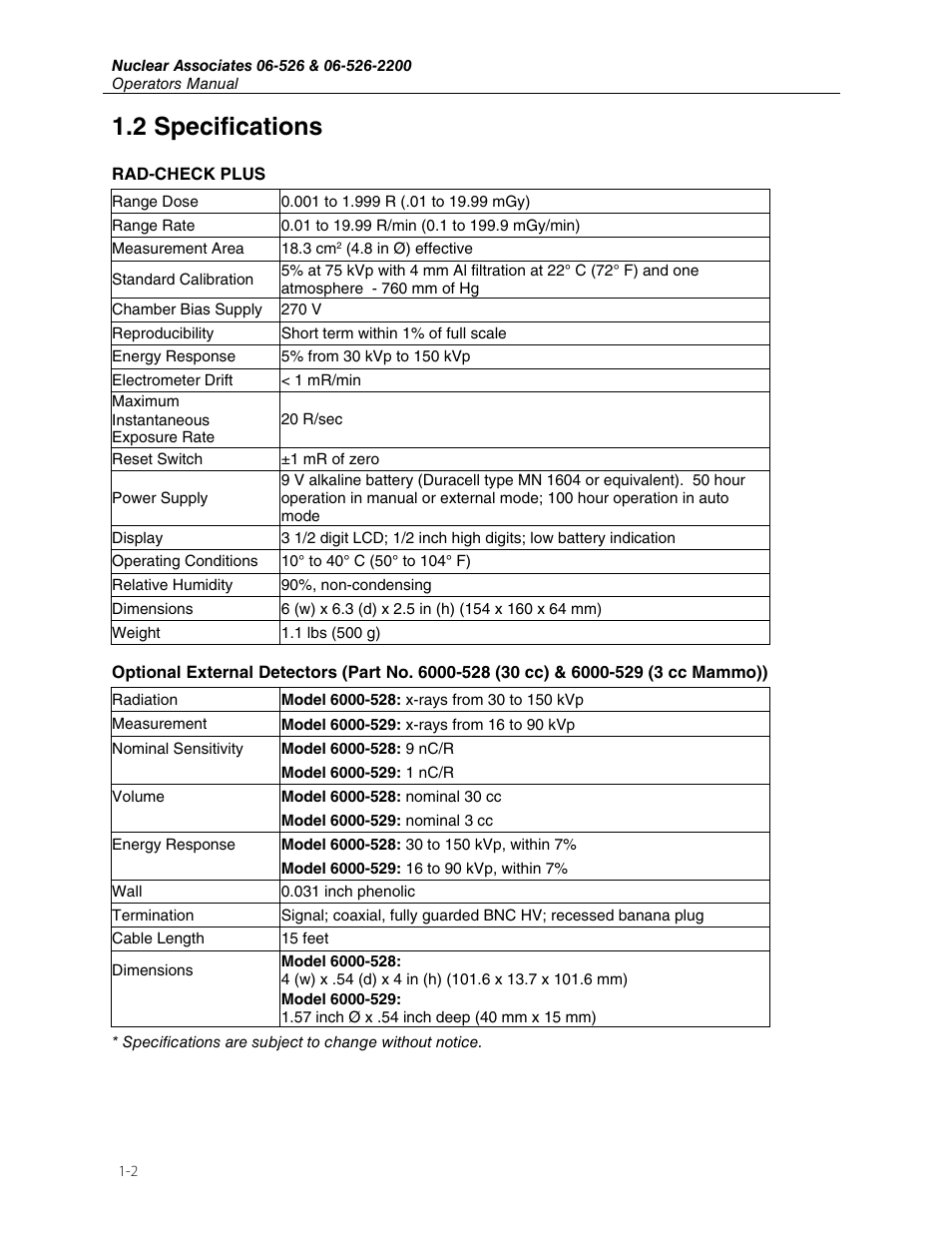 2 specifications | Fluke Biomedical 06-526 User Manual | Page 6 / 26