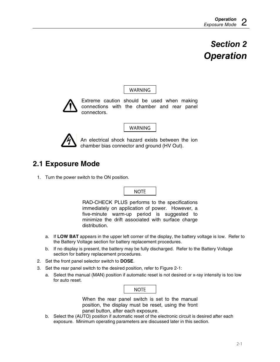 Operation, 1 exposure mode | Fluke Biomedical 06-526 User Manual | Page 9 / 26