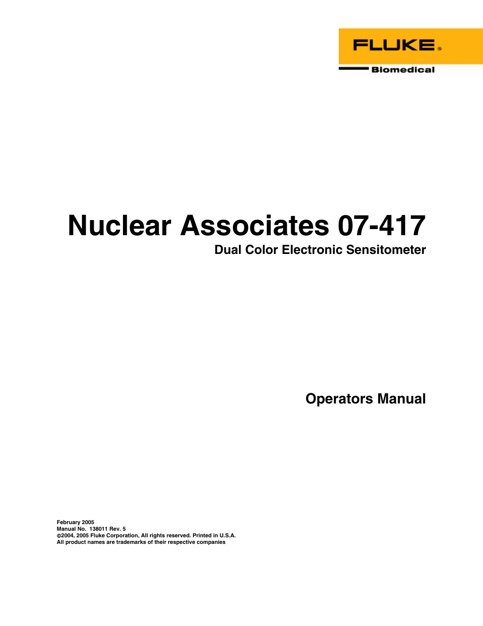 Fluke Biomedical 07-417 User Manual | 16 pages