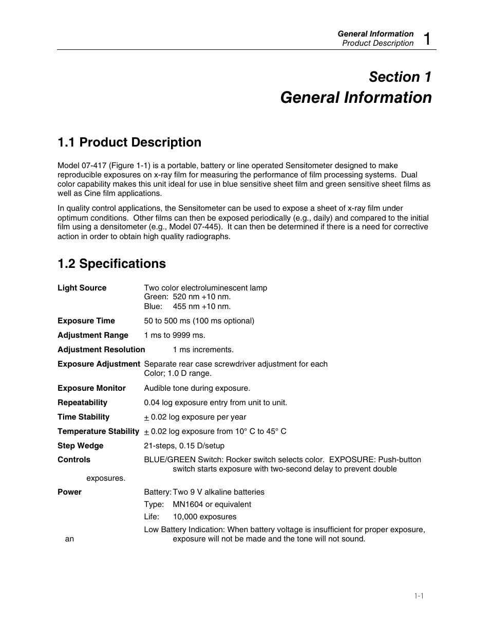 General information, 1 product description, 2 specifications | Fluke Biomedical 07-417 User Manual | Page 5 / 16