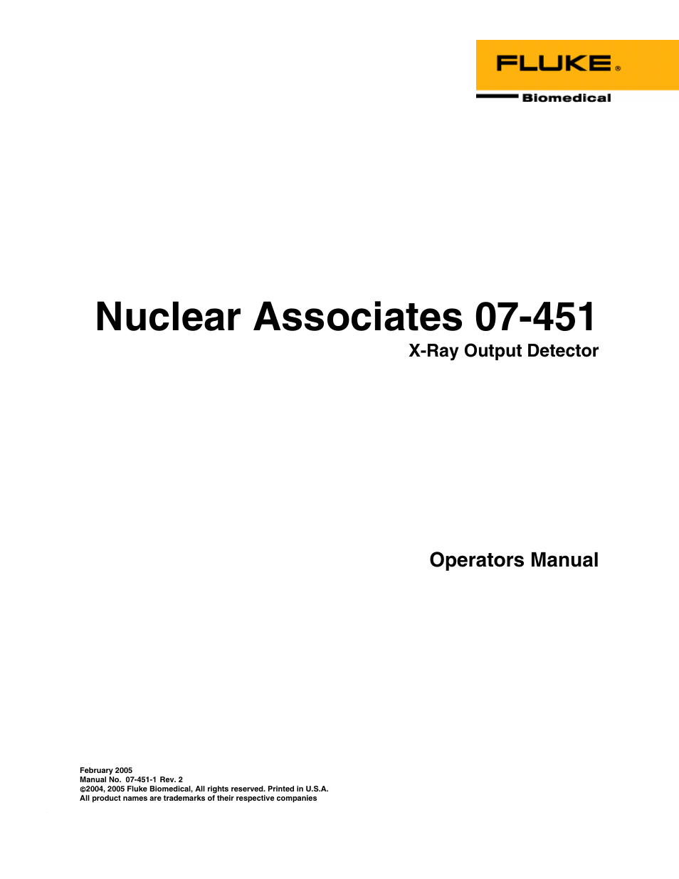 Fluke Biomedical 07-451 User Manual | 8 pages