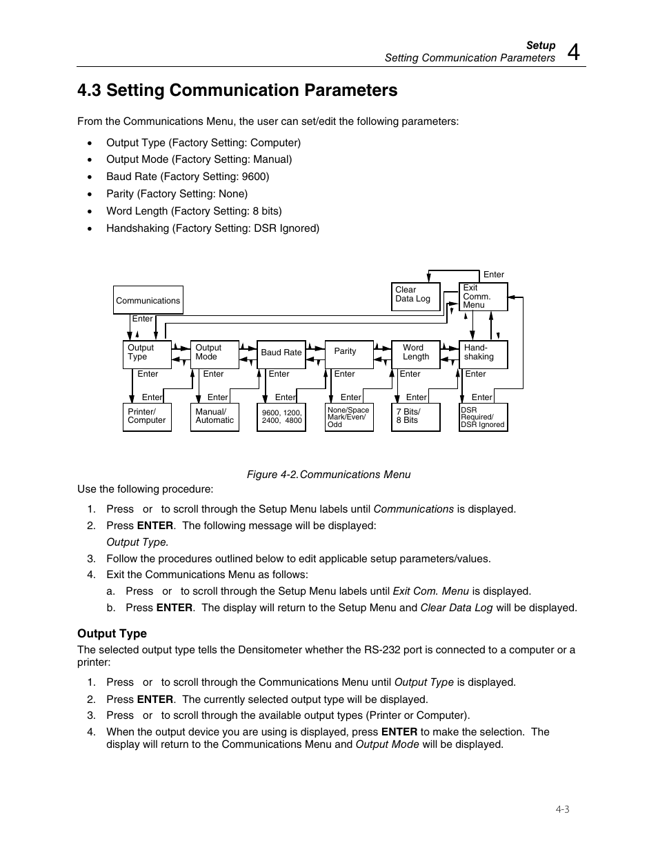 3 setting communication parameters, Output type | Fluke Biomedical 07-444 User Manual | Page 17 / 46