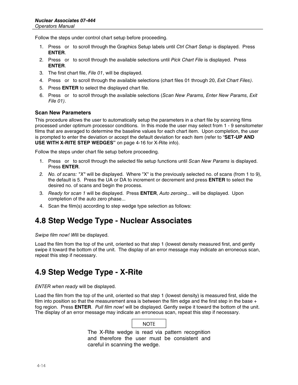 8 step wedge type - nuclear associates, 9 step wedge type - x-rite | Fluke Biomedical 07-444 User Manual | Page 28 / 46