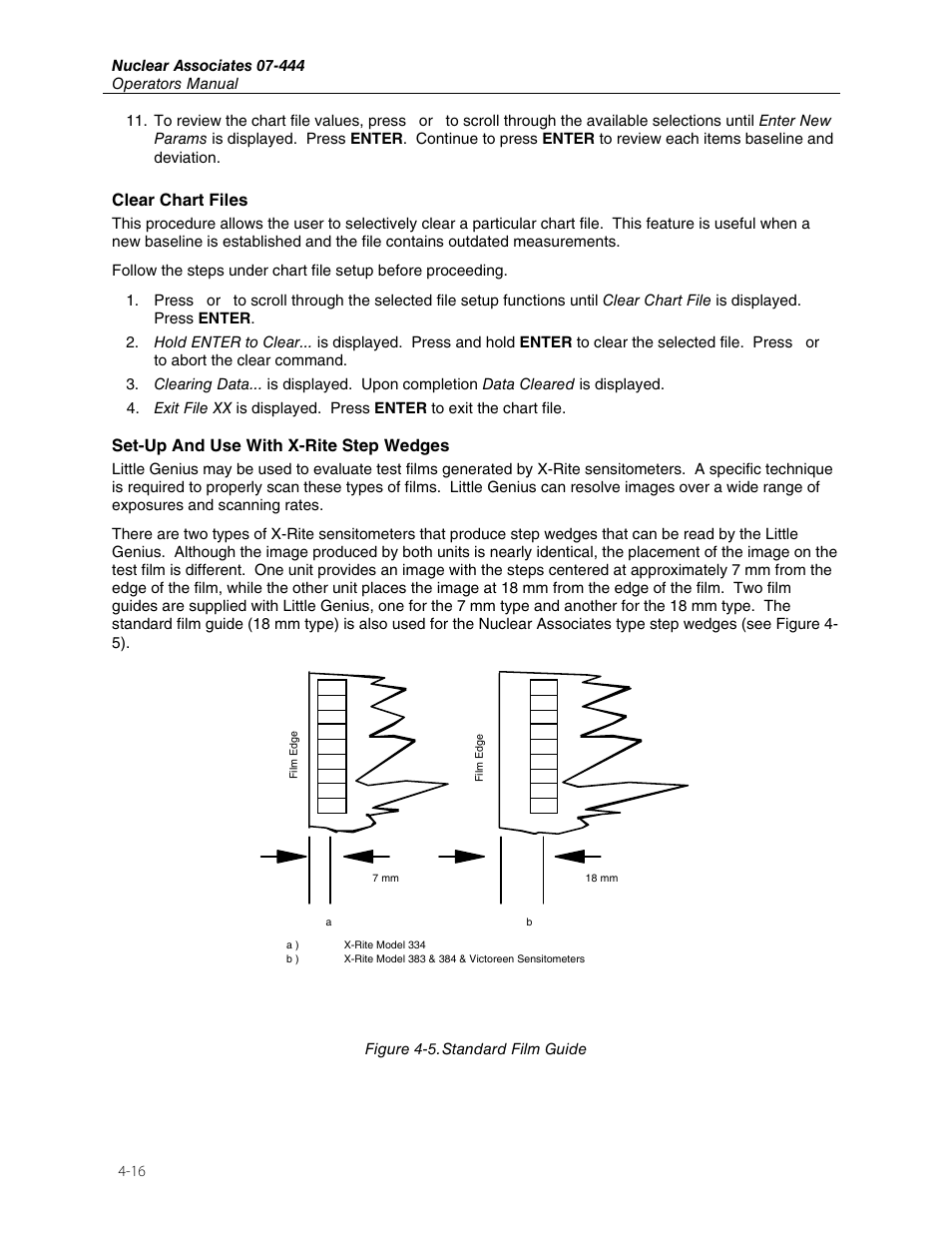 Clear chart files, Set-up and use with x-rite step wedges | Fluke Biomedical 07-444 User Manual | Page 30 / 46