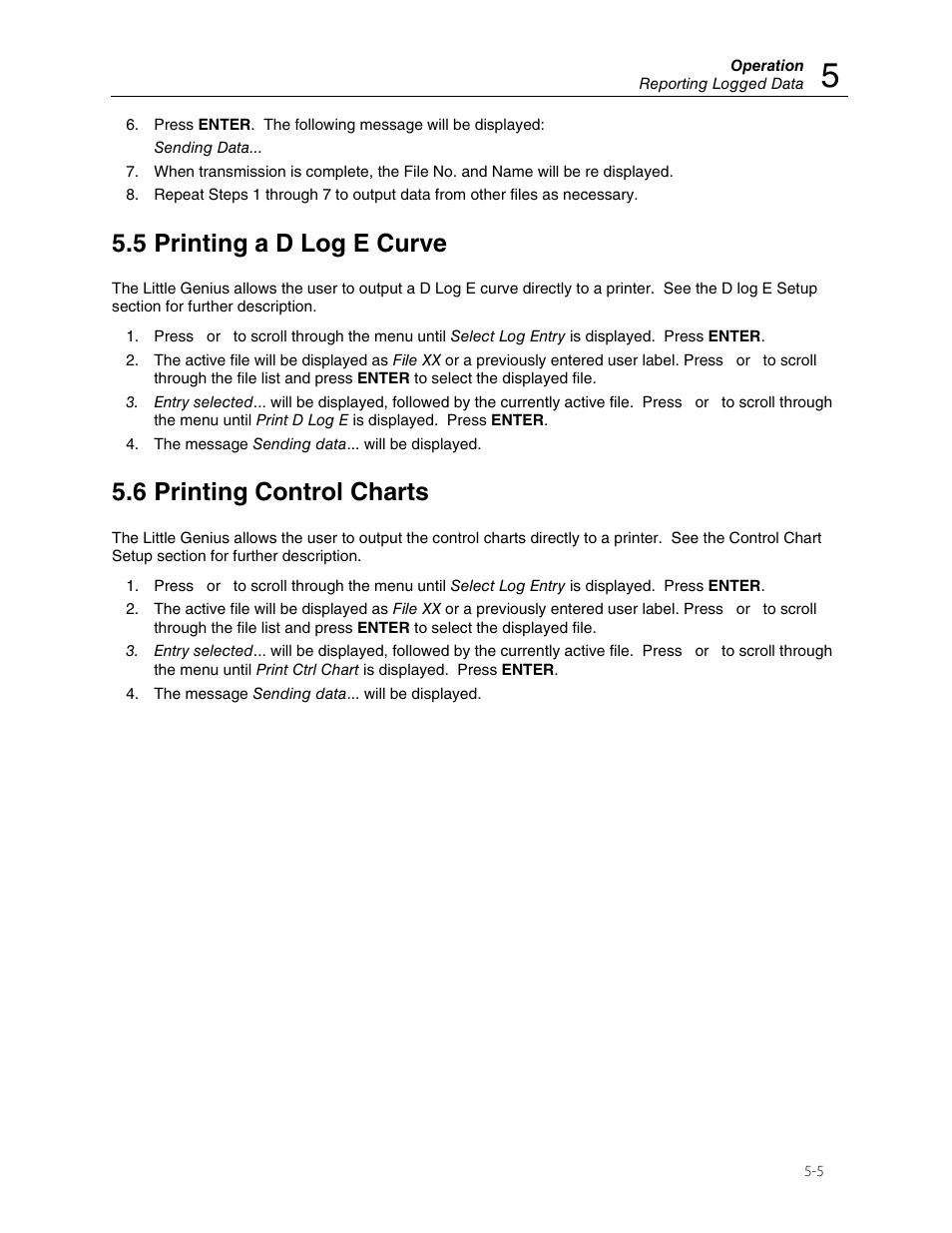 5 printing a d log e curve, 6 printing control charts | Fluke Biomedical 07-444 User Manual | Page 39 / 46