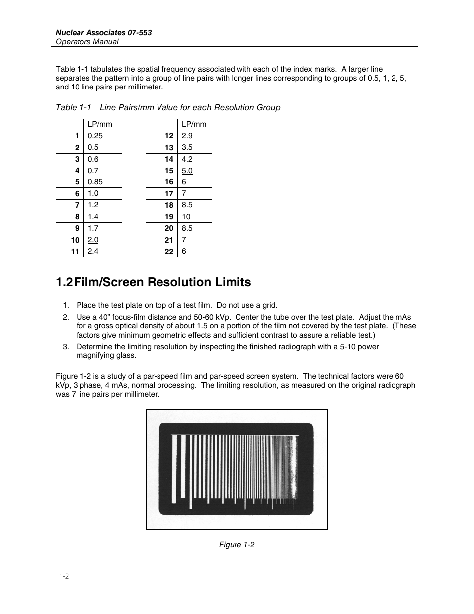 2 film/screen resolution limits | Fluke Biomedical 07-553 User Manual | Page 6 / 10
